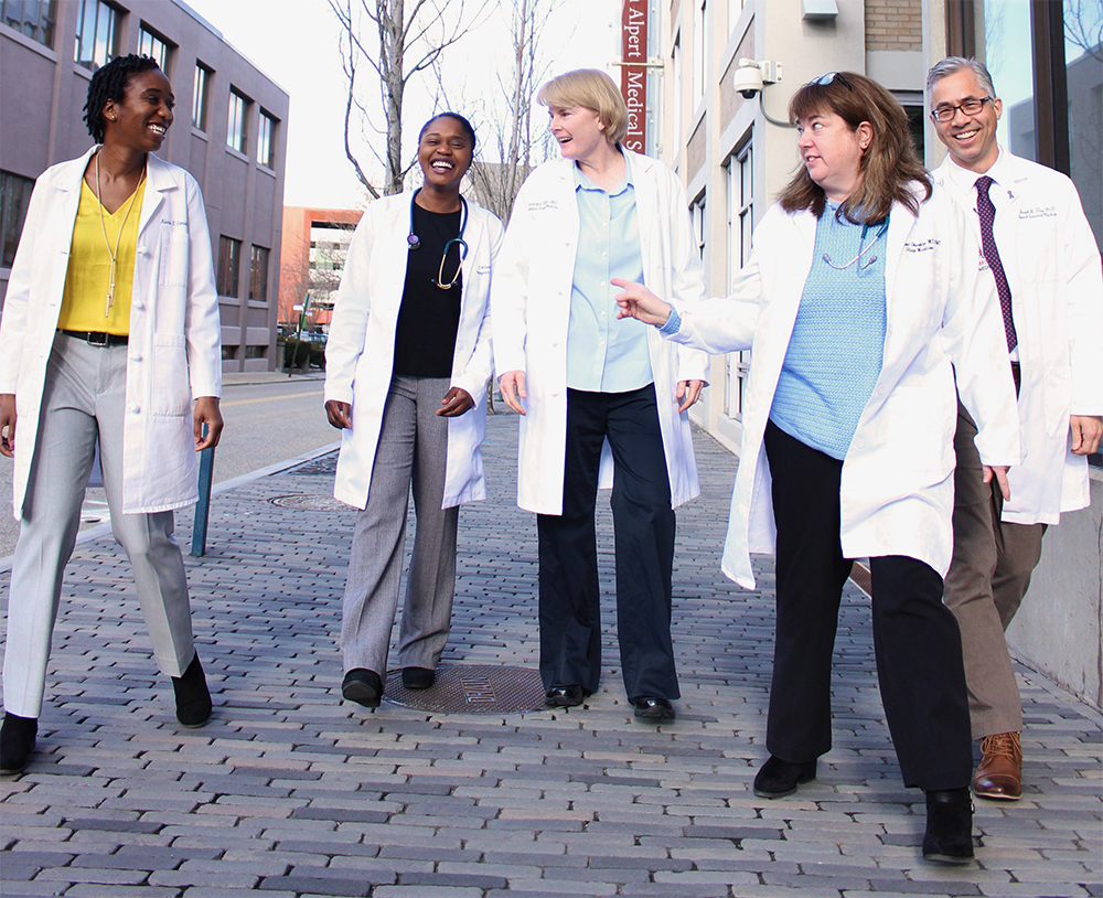 group of doctors walking outside